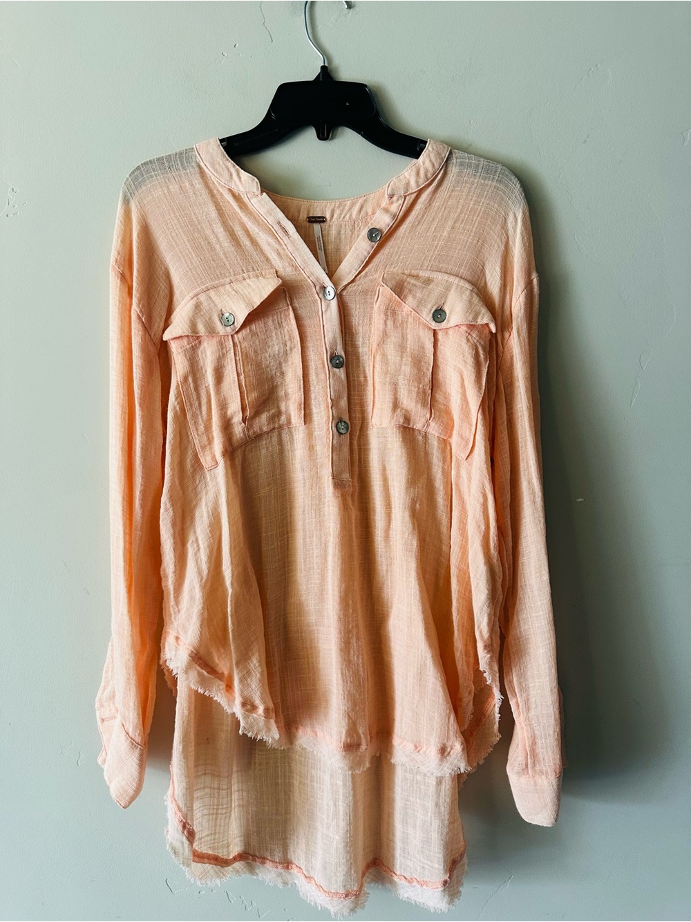 Free People Peach Button-Placket Lightweight Tunic